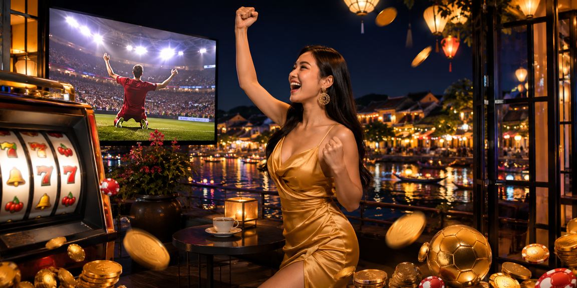 Quán cà phê Hội An minh họa người dùng đọc slot game mới trên điện thoại